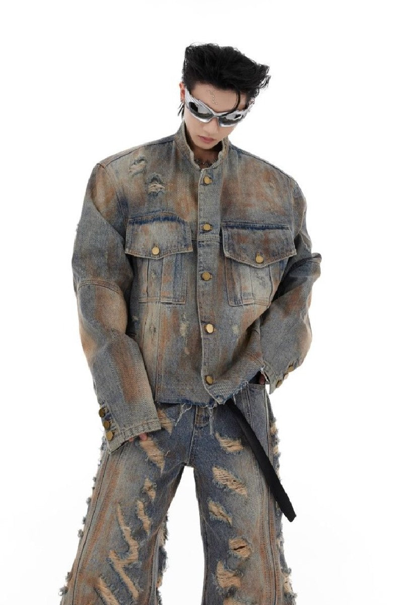 Vintage Washed Distressed Denim Jacket