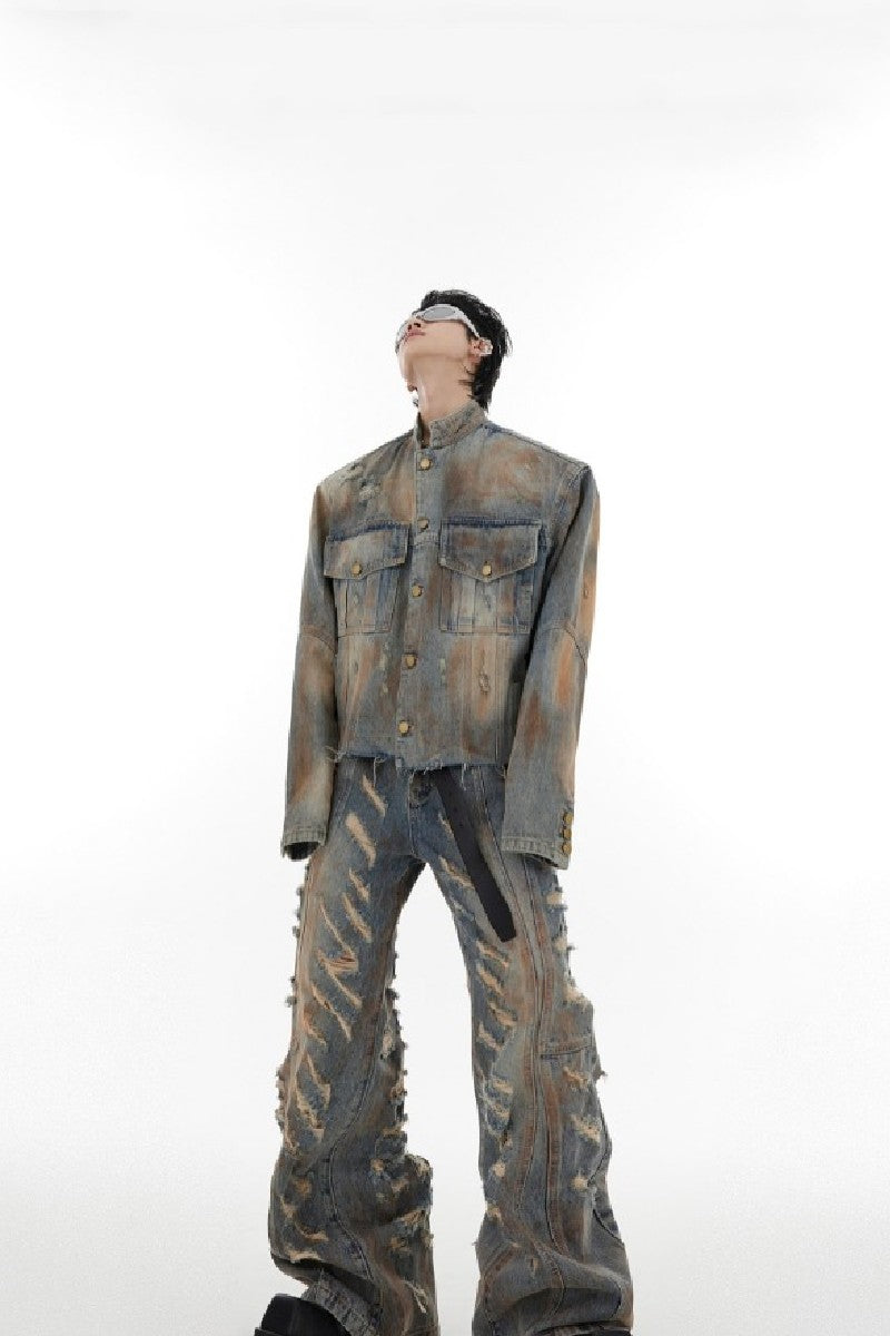 Vintage Washed Distressed Denim Jeans