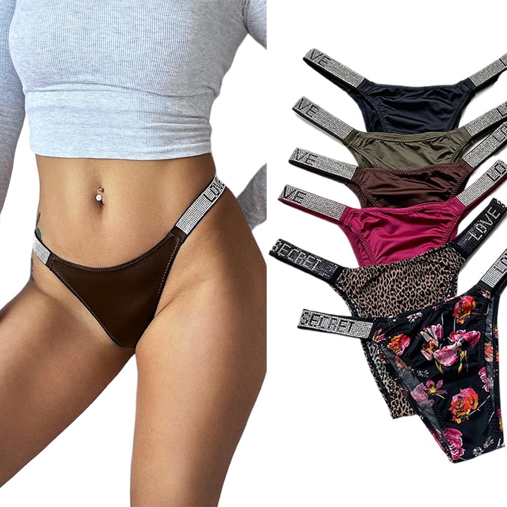 Women's letter rhinestone thongs