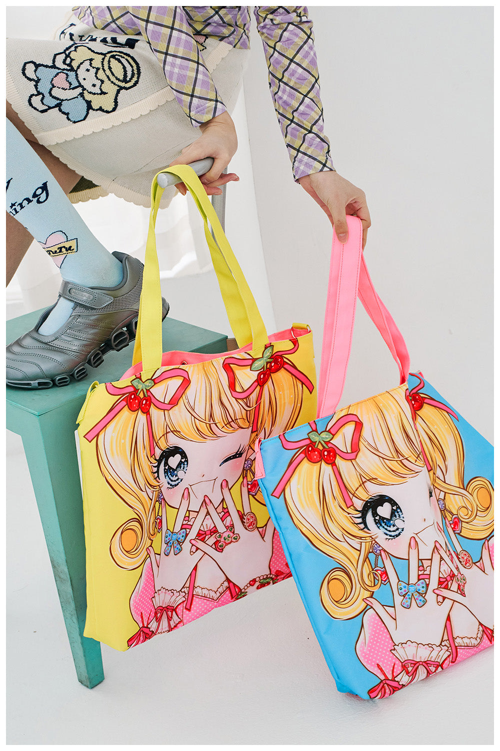 Sweet Anime Girl Printed Tote Bag