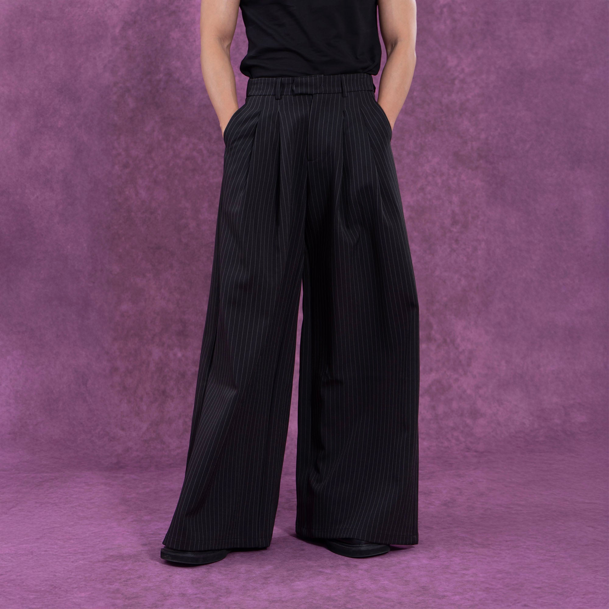 Wide-Leg Pinstripe Suit Trousers