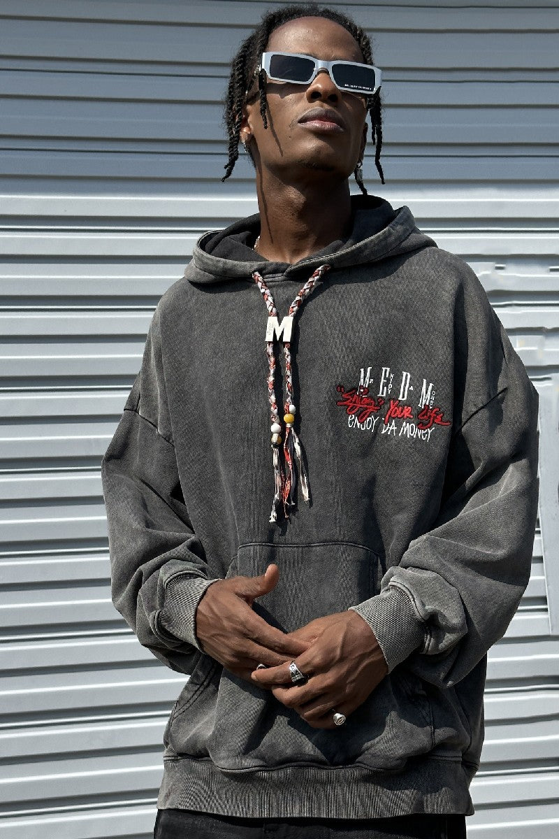 Washed Hoodie With Embroidered Logo