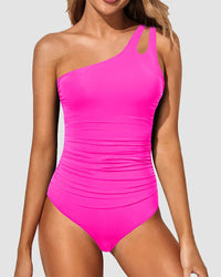 One Shoulder Tummy Control Patterned Back One Piece Swimsuit