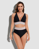 High Waisted Tummy Control Color Block Bikini Sets