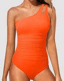 One Shoulder Tummy Control Patterned Back One Piece Swimsuit