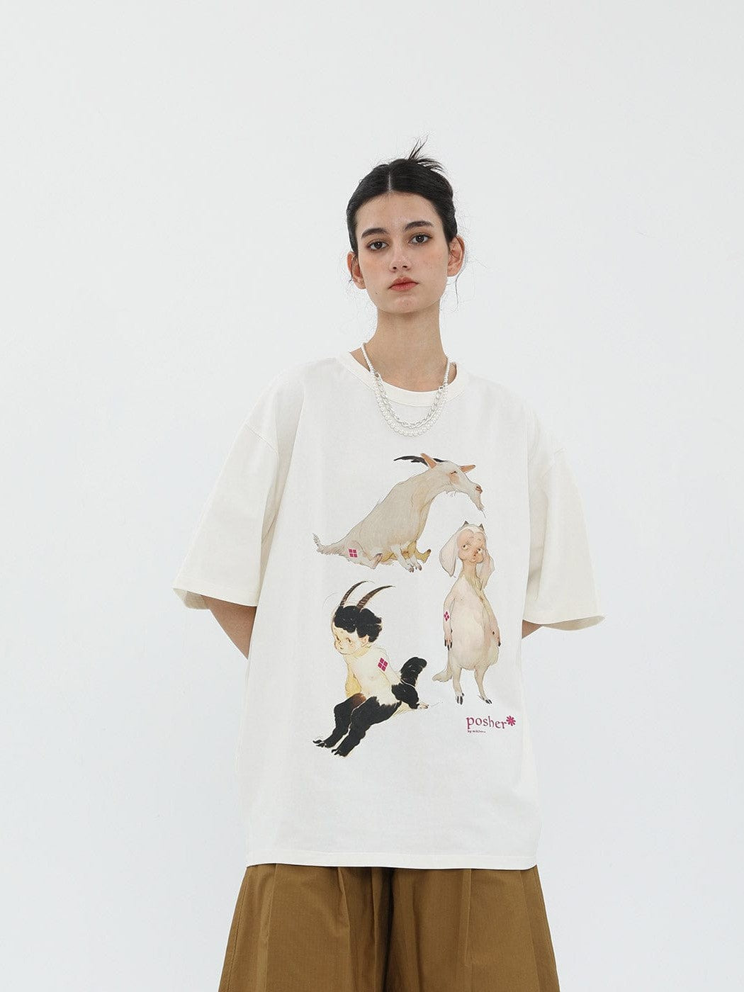 Whimsical Animal Print Oversized T-shirt
