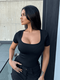 Sexy Ribbed Square Neck Thong Bodysuit (Buy 1 Get 1 FREE)