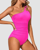 One Shoulder Tummy Control Patterned Back One Piece Swimsuit