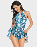 V Neck Mesh Tummy Control Floral Swimdress
