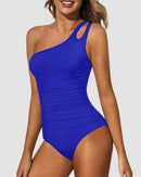 One Shoulder Tummy Control Patterned Back One Piece Swimsuit