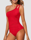 One Shoulder Tummy Control Patterned Back One Piece Swimsuit