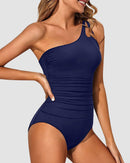 One Shoulder Tummy Control Patterned Back One Piece Swimsuit