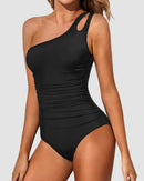One Shoulder Tummy Control Patterned Back One Piece Swimsuit