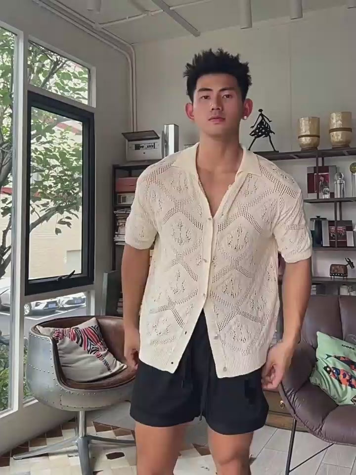 White Crochet-Style Button-Up Shirt