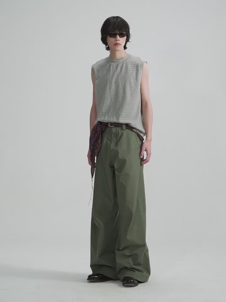 Wide-Leg Cotton Trousers With Darted Knees