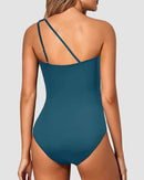 One Shoulder Tummy Control Patterned Back One Piece Swimsuit
