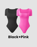 Sexy Ribbed Square Neck Thong Bodysuit (Buy 1 Get 1 FREE)
