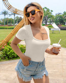 Sexy Ribbed Square Neck Thong Bodysuit (Buy 1 Get 1 FREE)