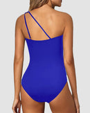 One Shoulder Tummy Control Patterned Back One Piece Swimsuit
