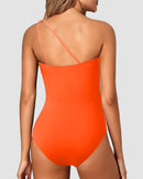 One Shoulder Tummy Control Patterned Back One Piece Swimsuit