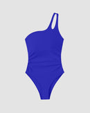 One Shoulder Tummy Control Patterned Back One Piece Swimsuit