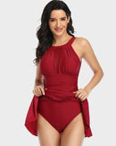 V Neck Mesh Tummy Control Floral Swimdress