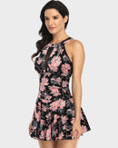 V Neck Mesh Tummy Control Floral Swimdress