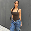 Ribbed Sleeveless Square Neck Tank Tops Bodysuits