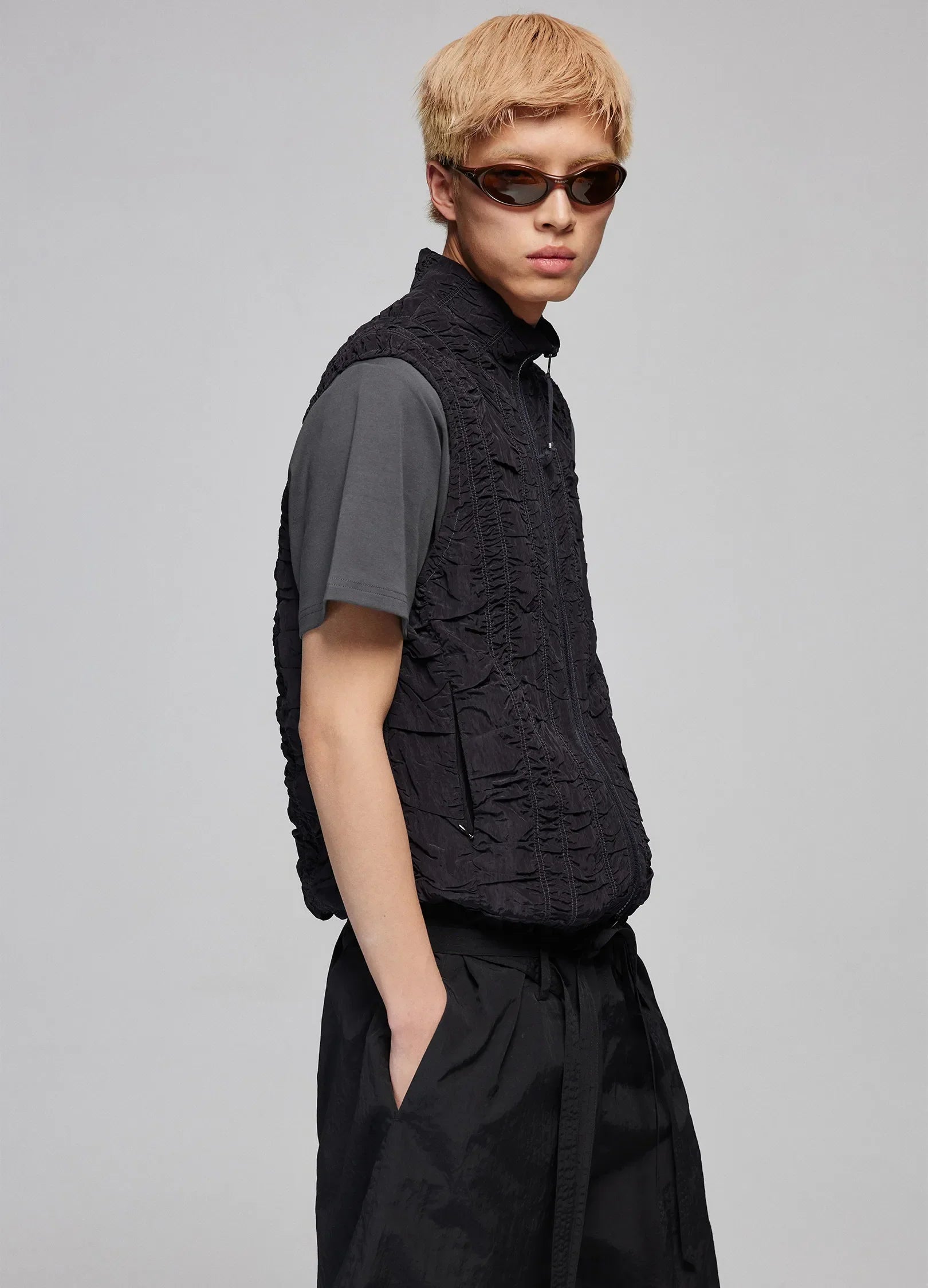 Ruched Zip Front Puffer Vest