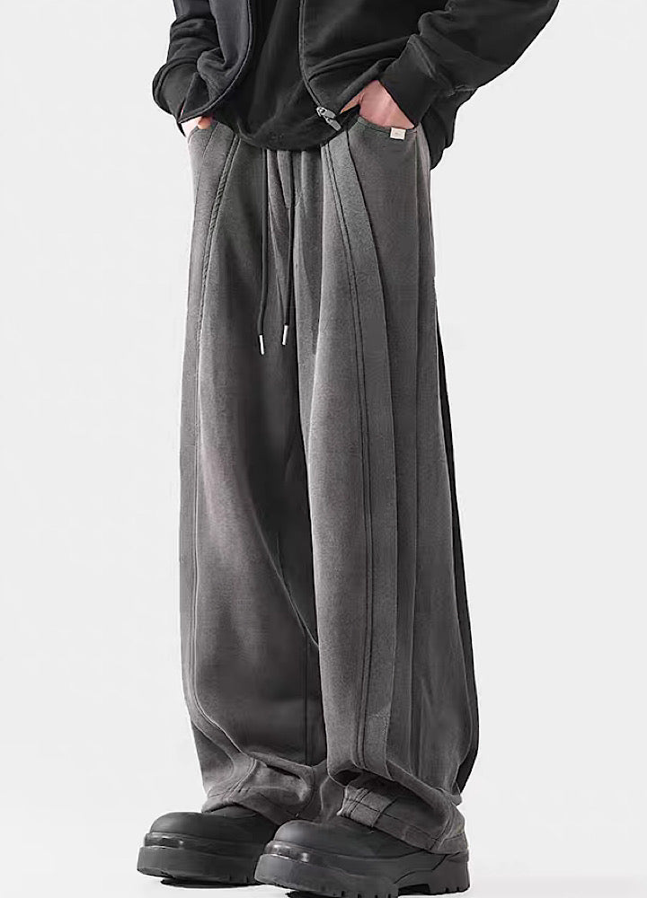 Wide-Leg Washed Drawstring Pants