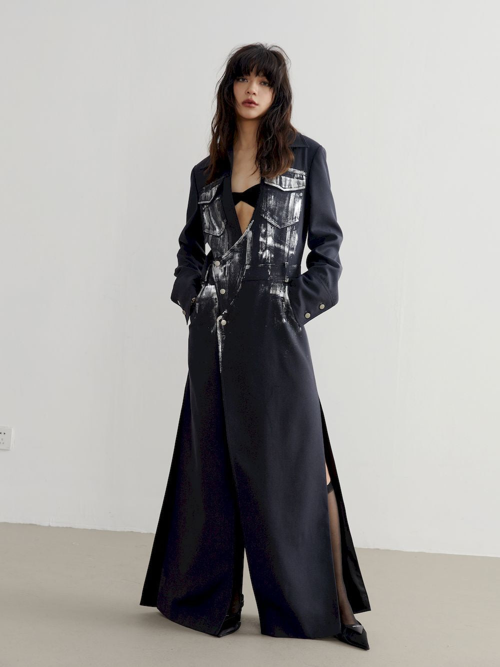 Vintage Long One-Piece Paint Slit Coat