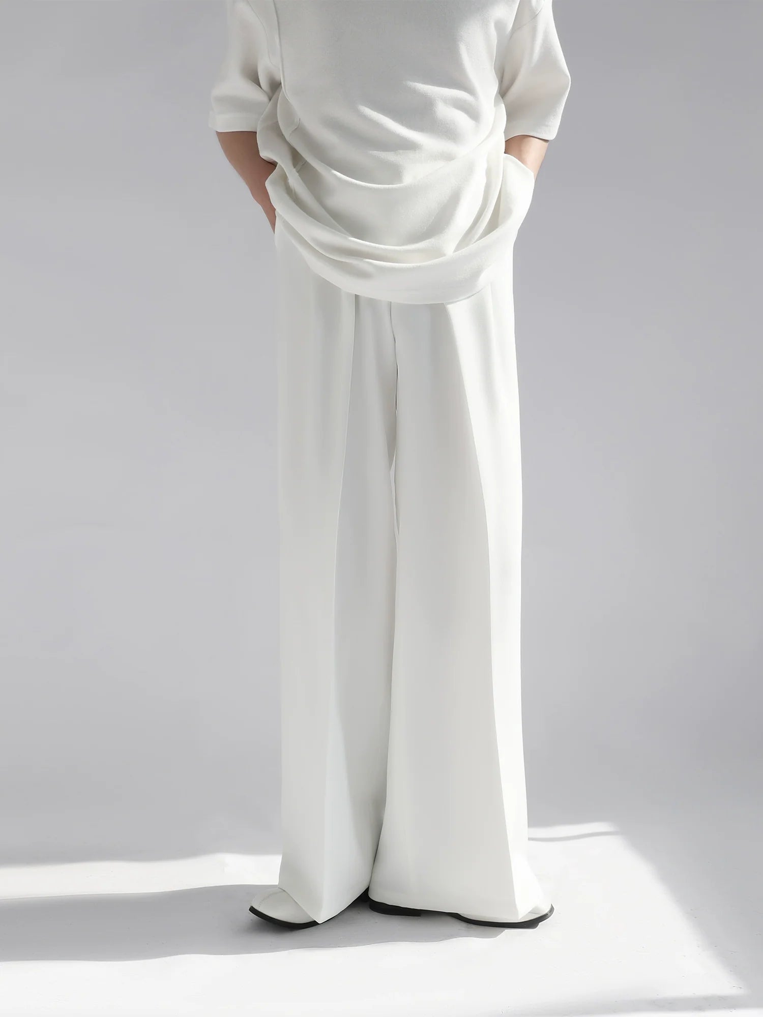 White Wide Leg Tailored Pants