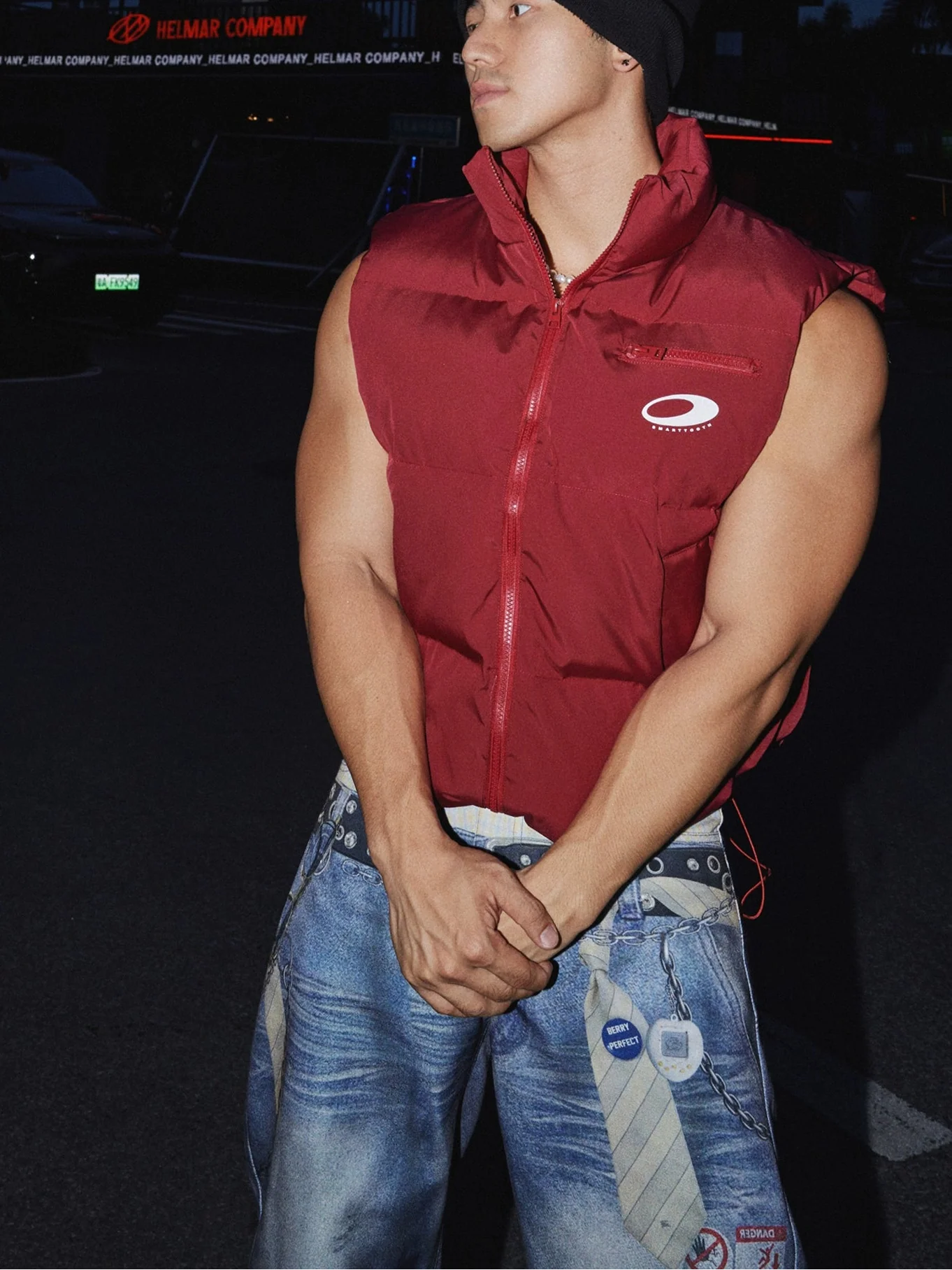 Sleeveless Puffer Vest with Patch Detailing