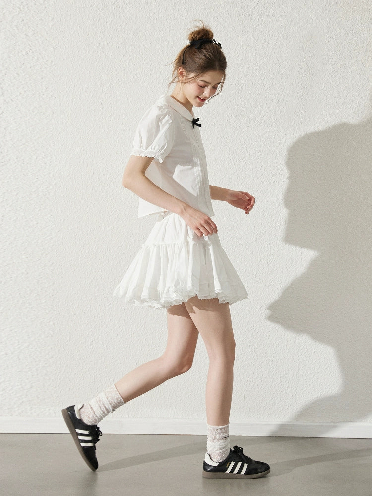 White Lace Peter Pan Collar Blouse and Skirt Set
