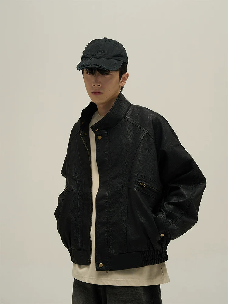 Stand Collar Vintage Faux Leather Jacket