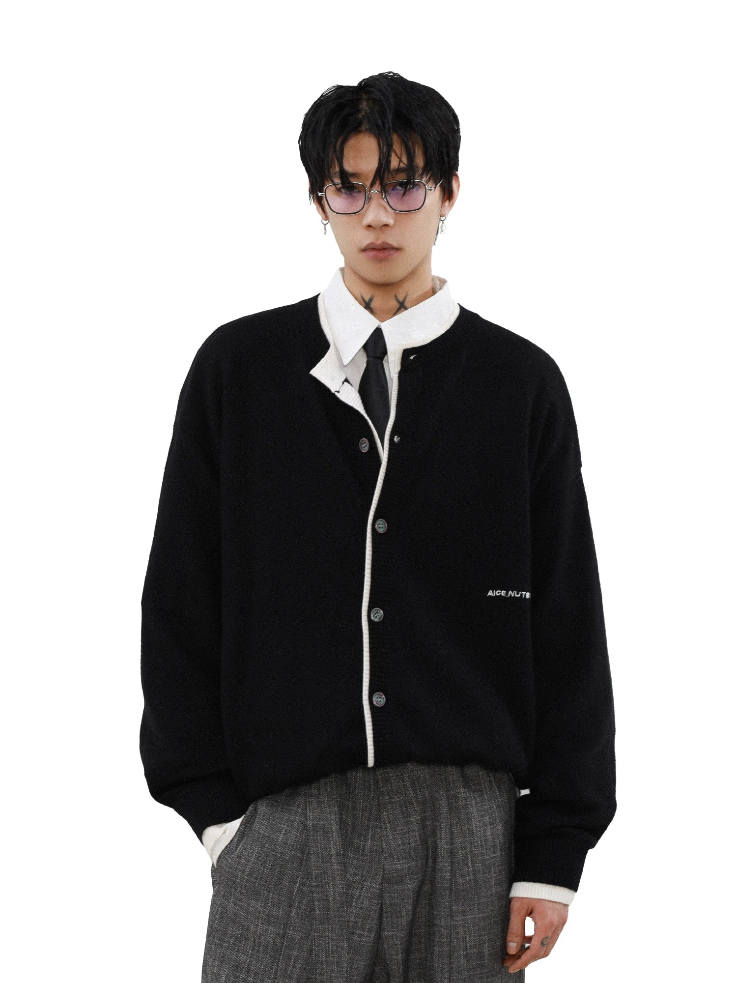 Ink Edge Contrast Knit Cardigan