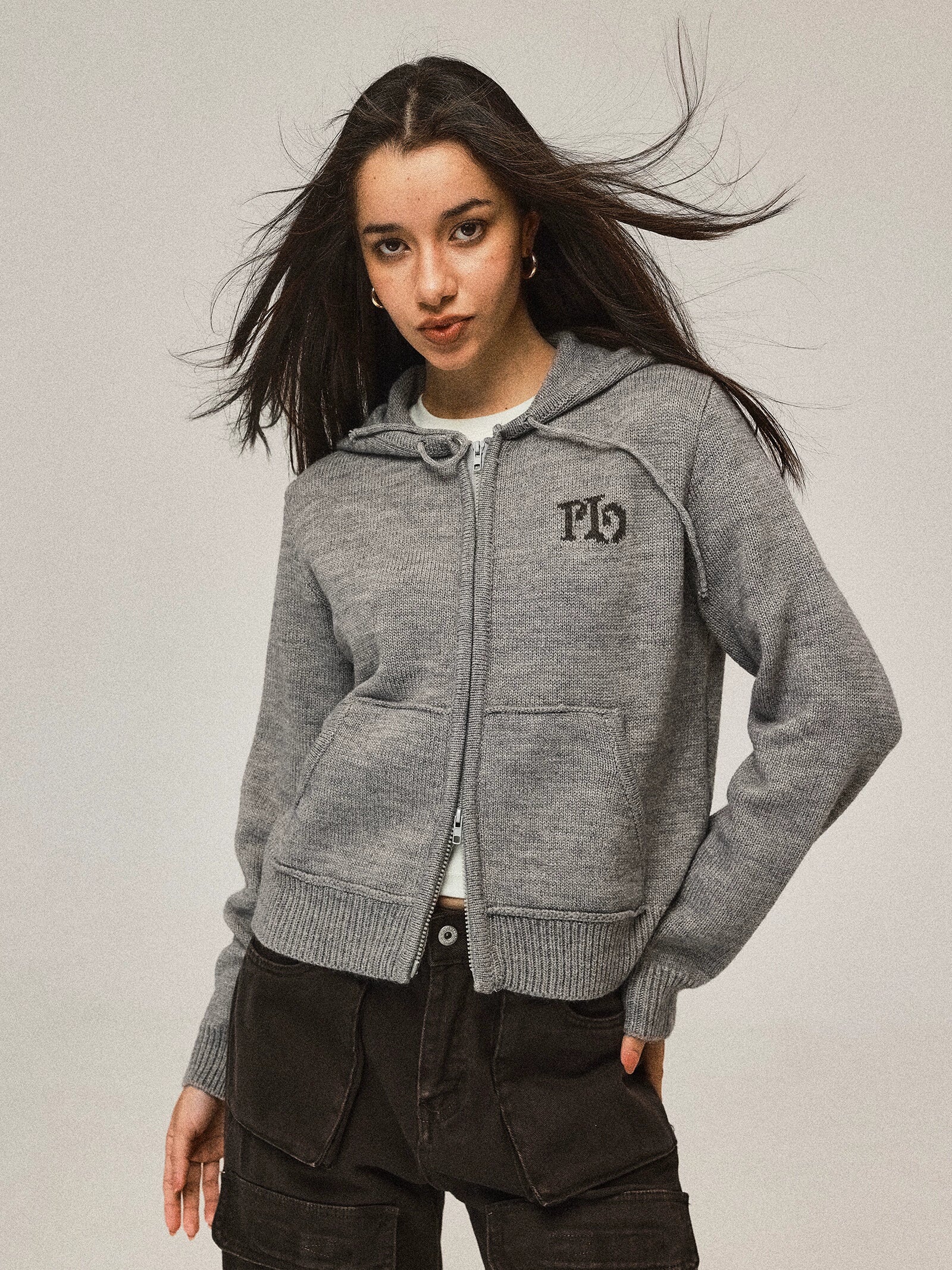 Short Hooded Knit Cardigan