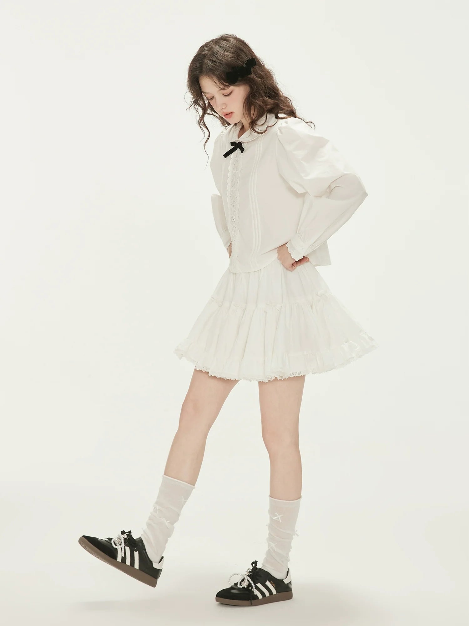 White Lace Peter Pan Collar Blouse and Skirt Set