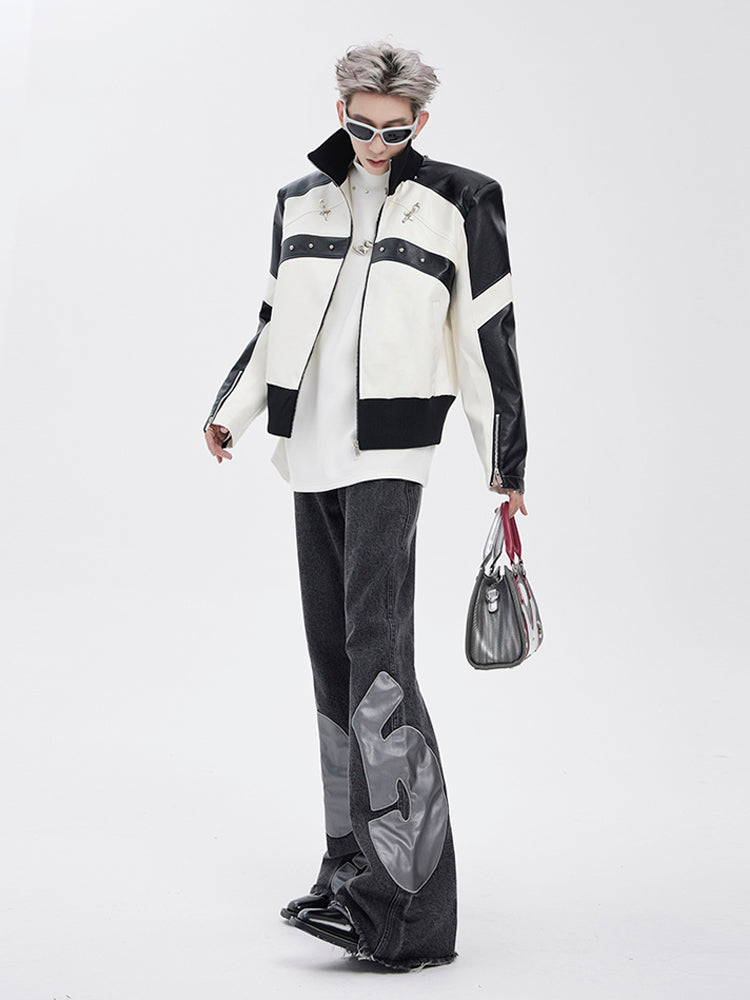 Two-Tone Metallic Bomber Jacket