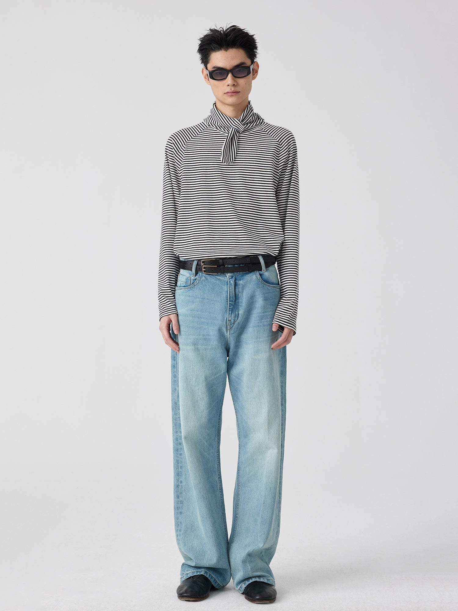 Striped Tie-Neck Long Sleeve Top