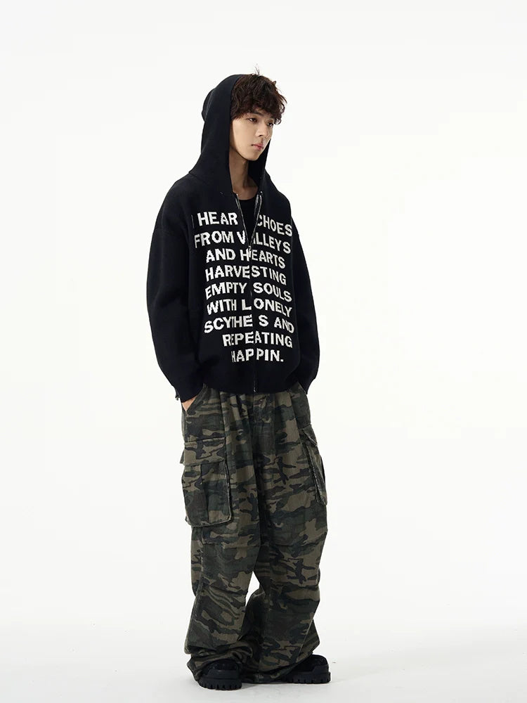 Zip-Up Hoodie with Bold Text Print