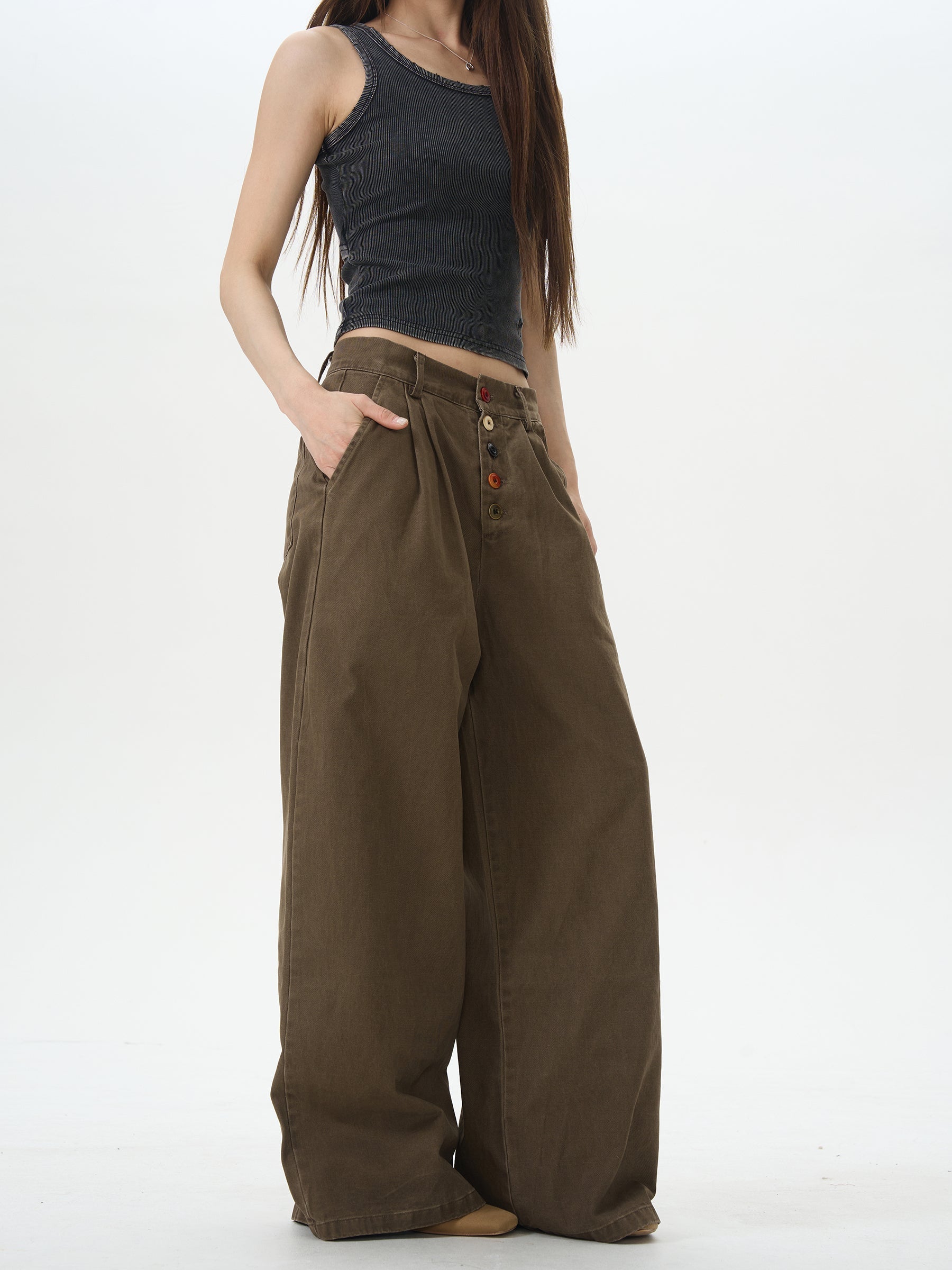 Wide Brown Oversized Combat Trousers