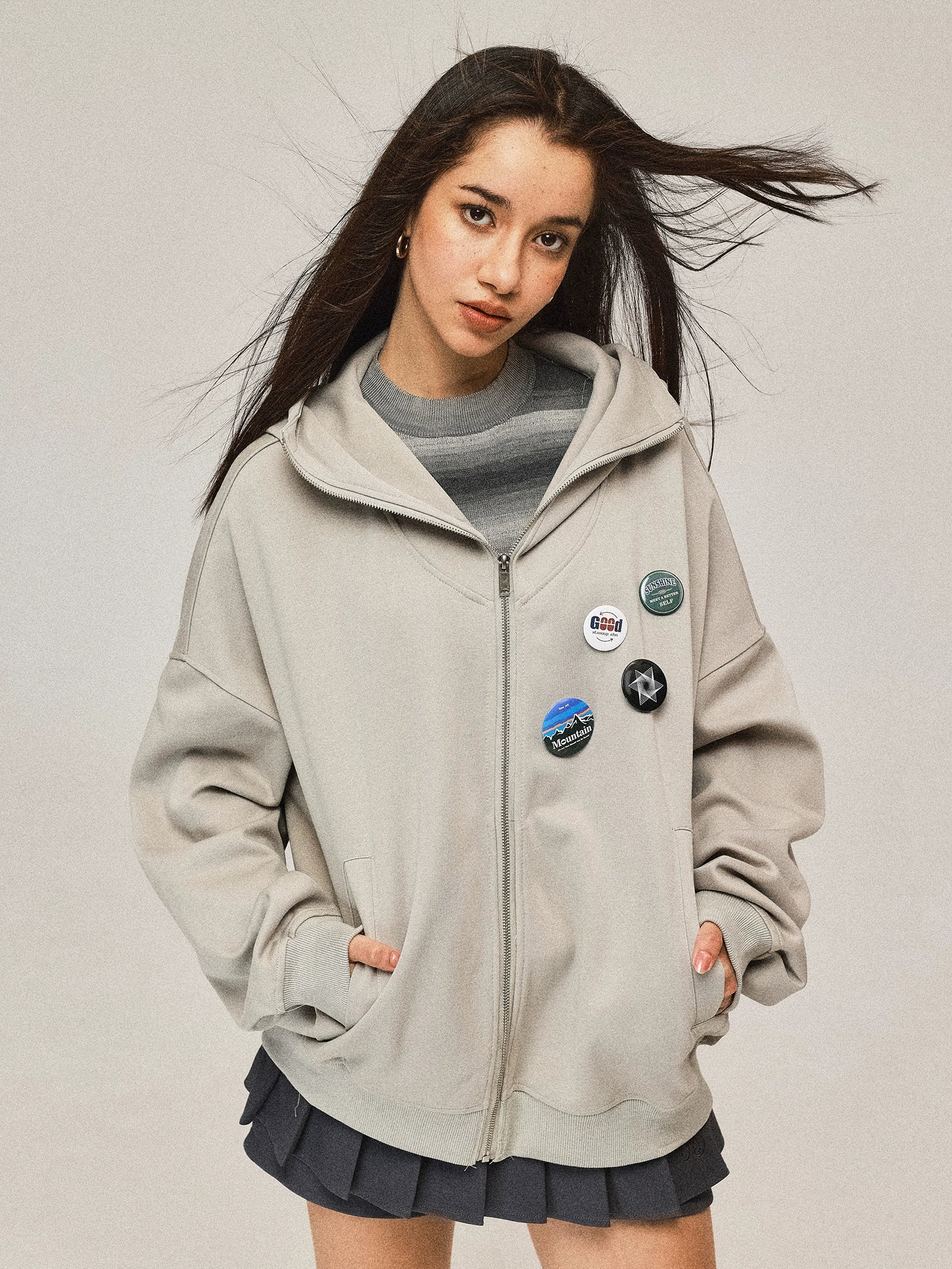 Zip Hooded Grey Coat