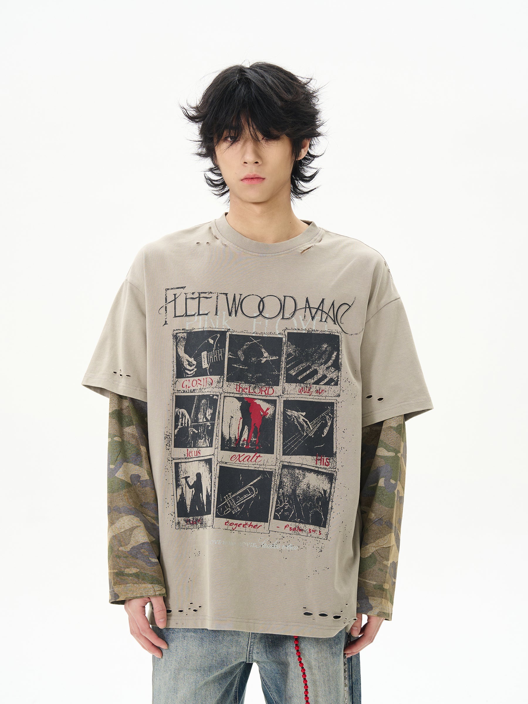 Vintage Layered Camo Sleeve T-Shirt
