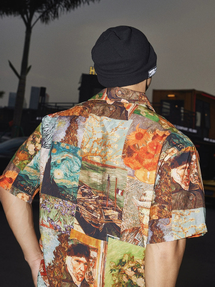 Van Gogh Print Short-Sleeve Button-Up Shirt