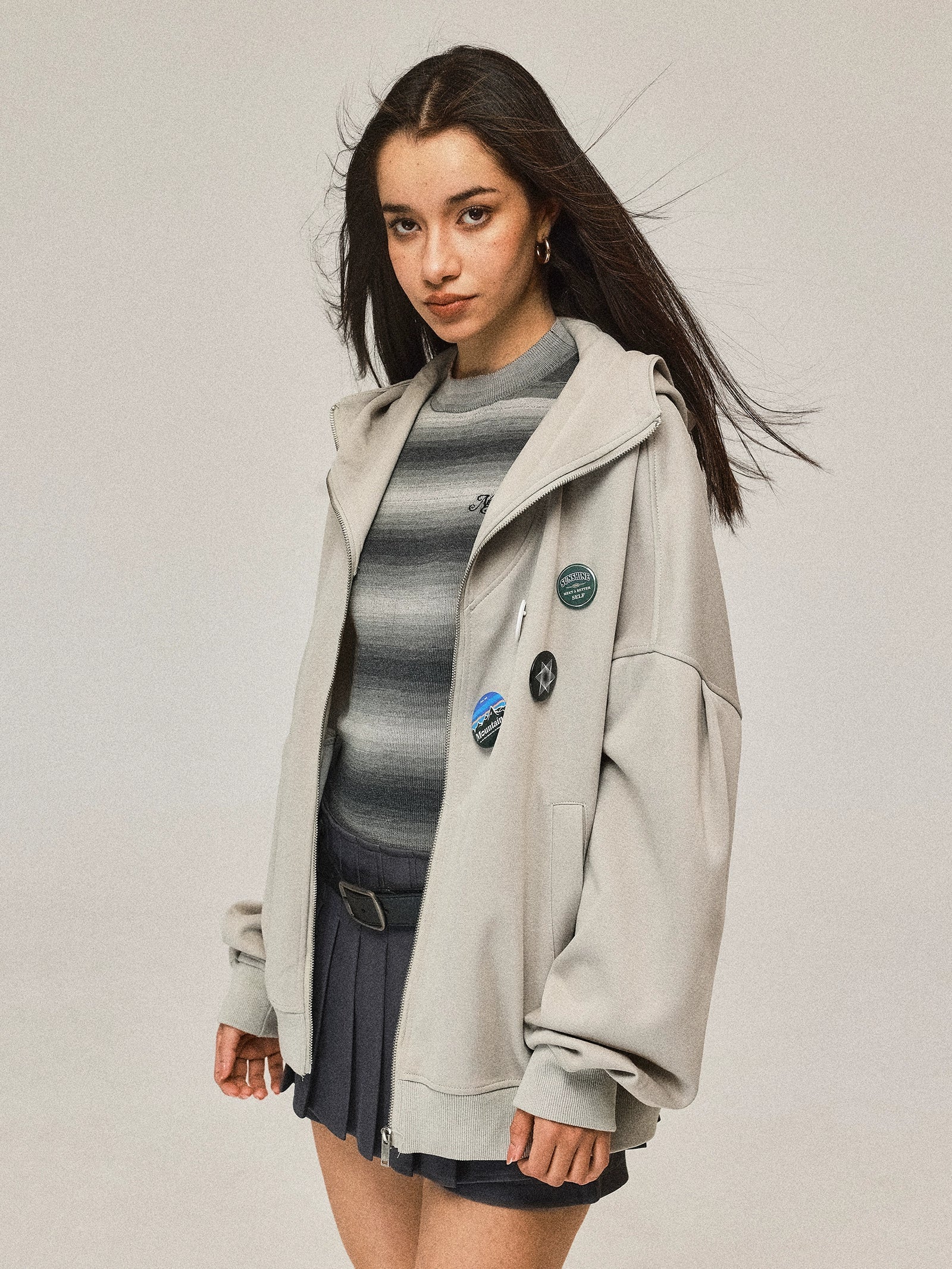 Zip Hooded Grey Coat