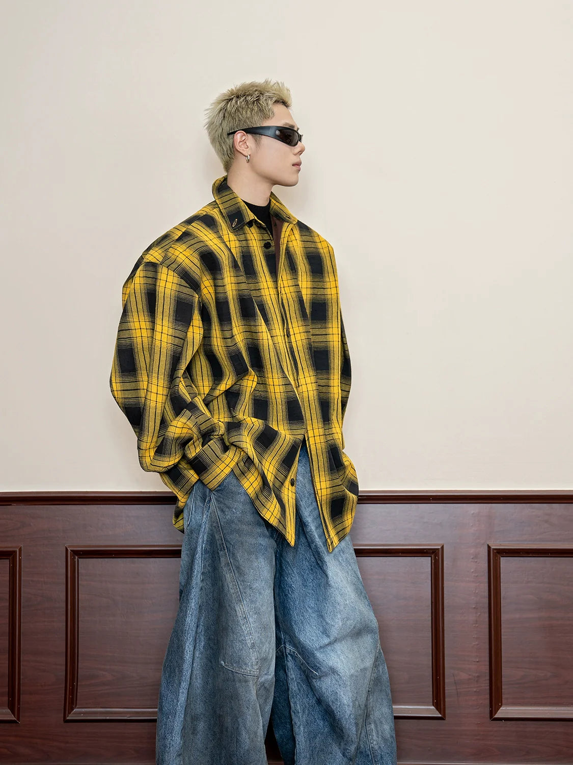 Yellow Plaid Structured Oversized Shirt