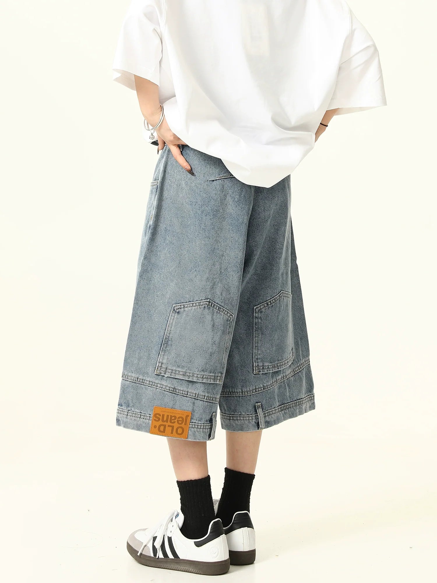 Wide-Leg Denim Culotte Shorts