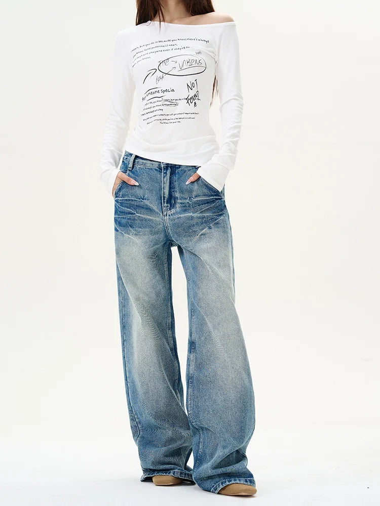 Vintage Blue Wash Wide Leg Jeans