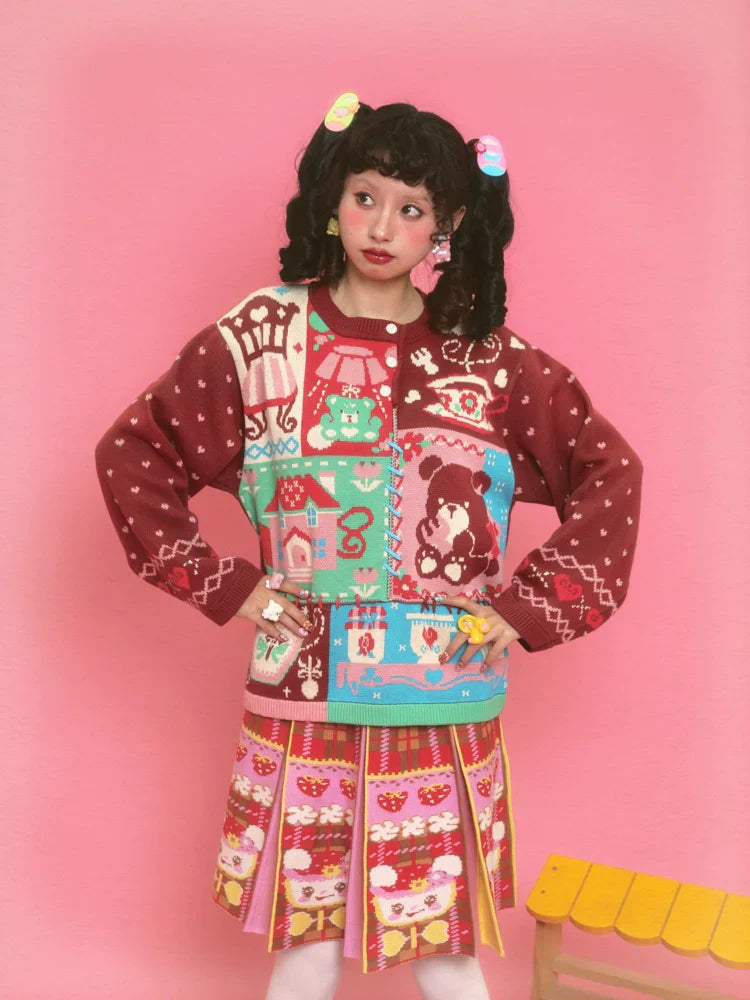 Sweet Bear Cupcake Knit Holiday Cardigan